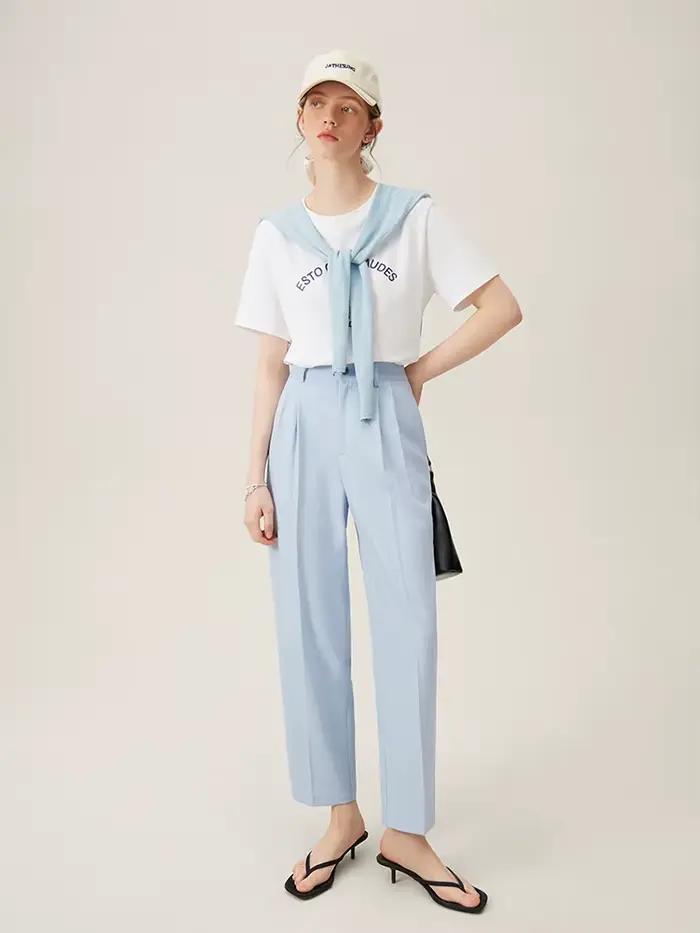 FSLE-Pantalon d'été taille haute pour femme, coupe courte, style décontracté, amincissant, fuselé, b