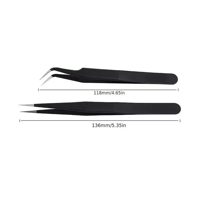 Pincettes antistatiques, pincettes noires de précision pour Nail Art et Extensions de cils, outils d