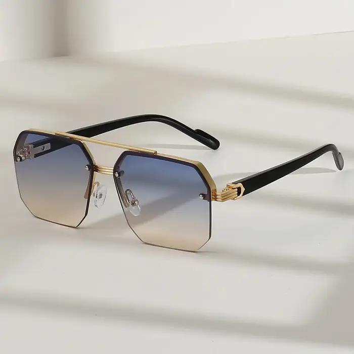 Lunettes de soleil carrées en métal pour hommes, demi-monture, ongles de riz, tendance décontractée,