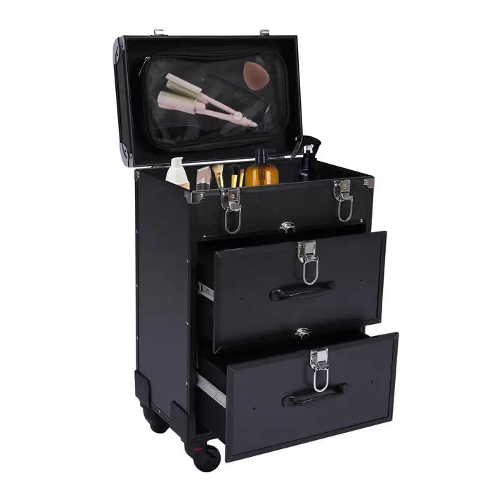 Valise à roulettes de maquillage à 3 niveaux, cadre en alliage d'aluminium, chariot cosmétique avec