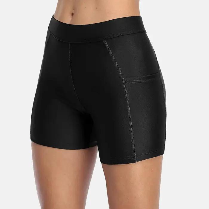 Anfilia – short de bain uni avec poches pour femmes, culotte taille haute, maillot de bain solide