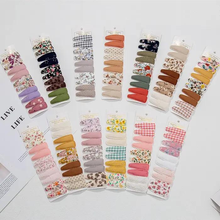 10 pièces/lot Ins 6cm fleur imprimé coton alliage cheveux arc Snap Clips ensemble tissu Plaid Bobby