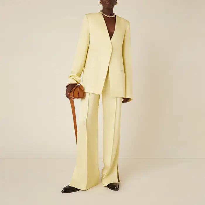 Ensemble Pantalon Chic à Manches sulfet Col en V pour Femme, Tenue Décontractée Sans lèvent, Couleur