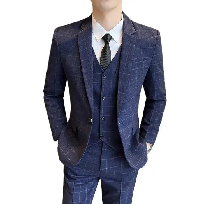 Costumes (blazer + gilet + pantalon) hommes mode affaires décontracté hôtes coupe ajustée Gentleman