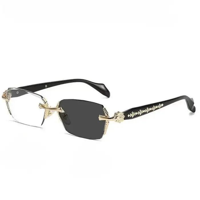 Lunettes de myopie photochromiques sans cadre haut de gamme, argent, or, bleu, blocage de la lumière