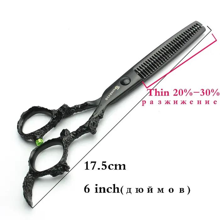 Sharonds-Ciseaux de Coupe Professionnels en Acier 440c, 6/7/8 Argent, Manche Dragon Noir, pour Salon