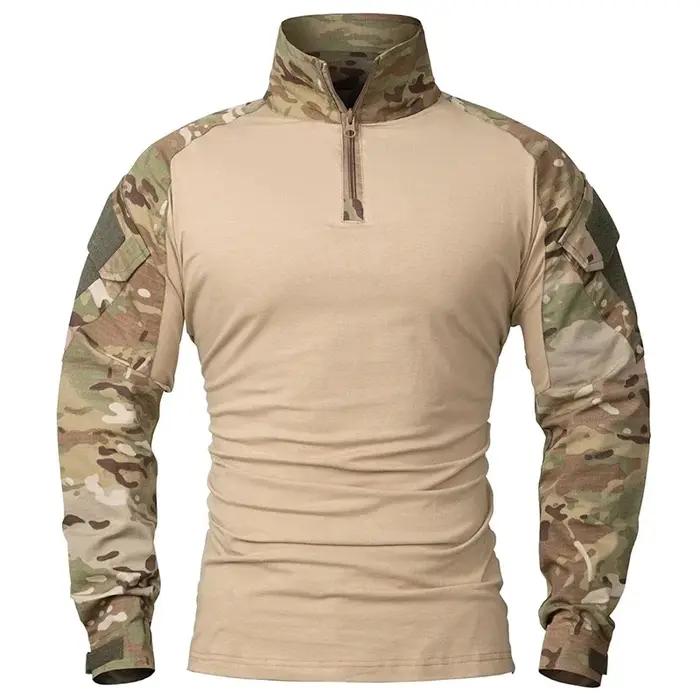 Chemises tactiques d'extérieur à manches longues, chemise de Combat, fermeture éclair 1/4, en coton
