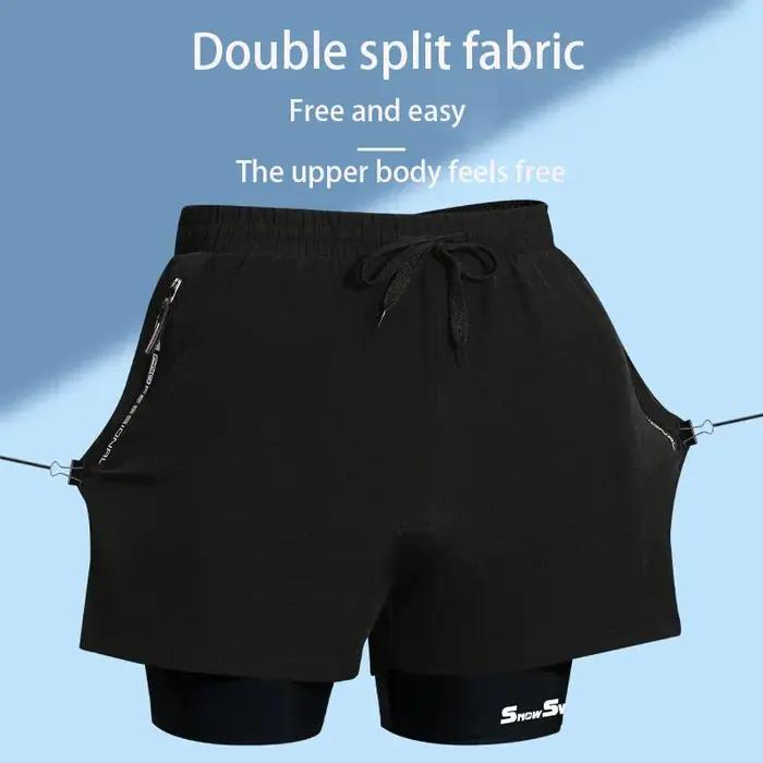 Maillot de bain Double couche pour hommes, Angle plat, séchage rapide, Anti-embarras, pantalon de pl