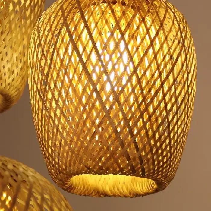 Classique 3 pièces lampes suspendues bambouo en bois E27 lustres éclairage plafonniers salon chambre
