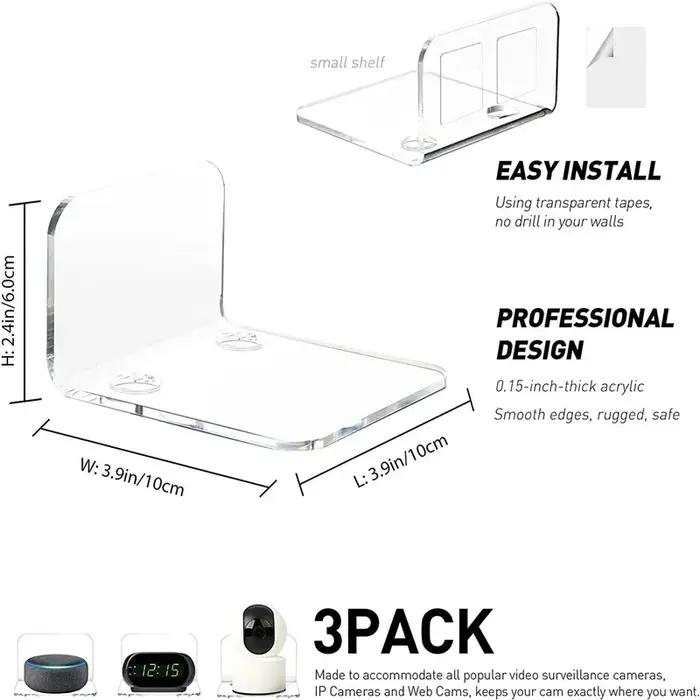 Étagère pour caméra de Surveillance, 3 pièces, support mural adhésif en acrylique, support de rangem