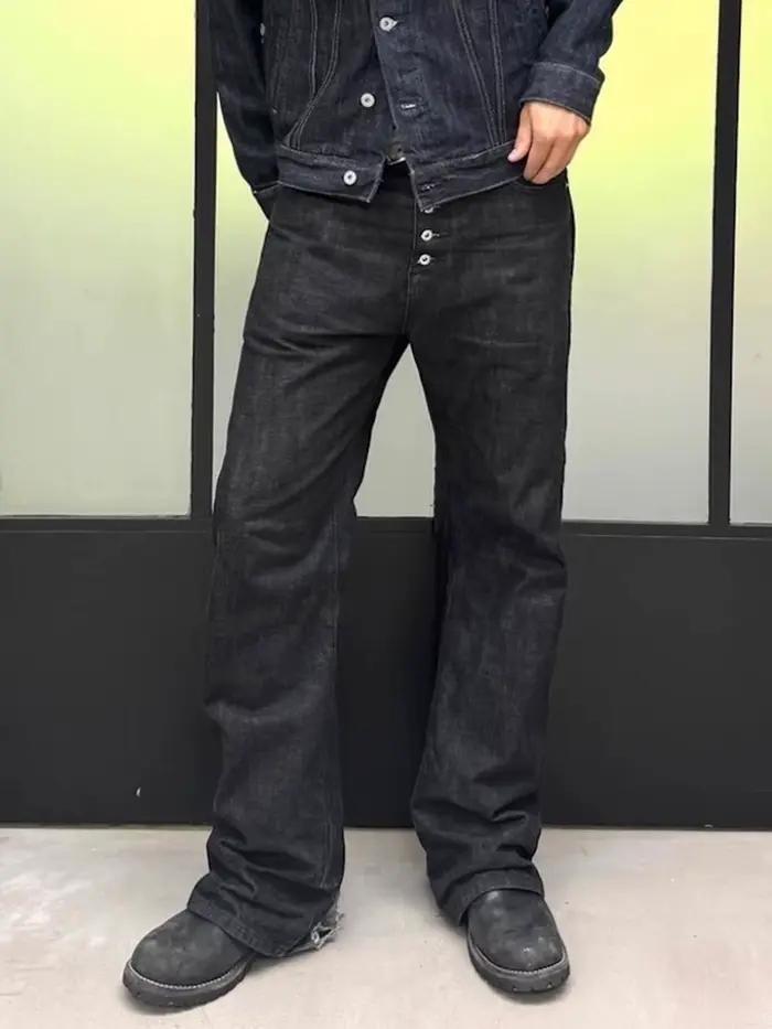 MIJKO BootCut Original jean pantalon à jambes larges bouton droit conception ZJ124