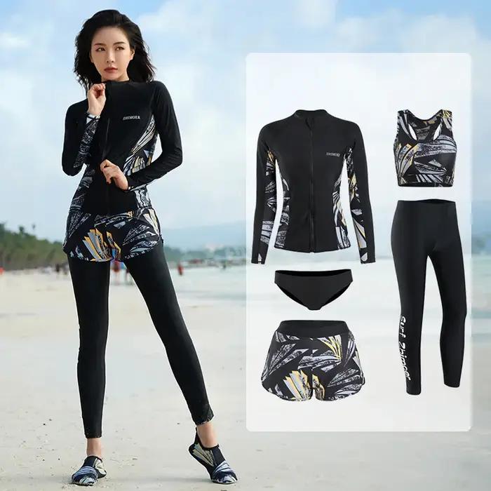 Ensemble de maillot de bain Rash Guard pour femme, manches longues, protection UV, surf imbibé, nata