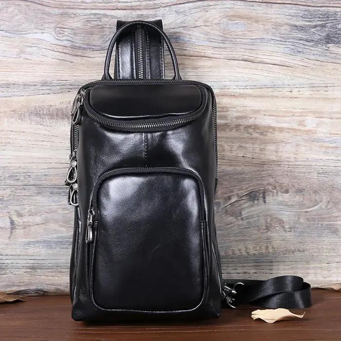 Sac de poitrine pour hommes, sac à bandoulière en cuir avec couche supérieure, sac à bandoulière déc