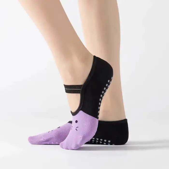 Chaussettes de yoga antidérapantes pour femmes - Dos nu à bandes pour Pilates et danse