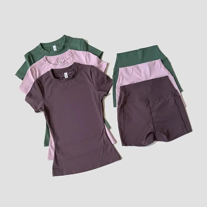 Ensemble de Yoga de sport pour femmes, tricoté sans couture, vêtements de sport, Fitness, haut court