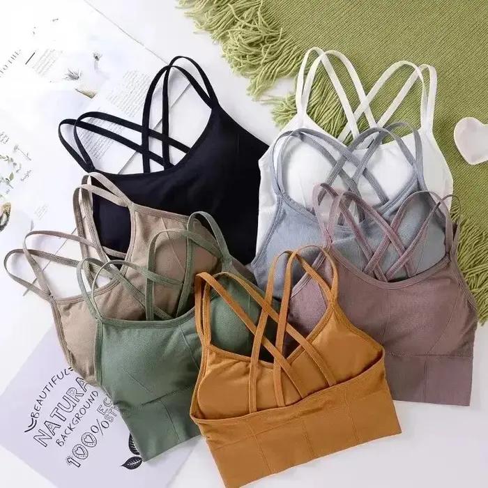Sexy haut pour femme dos sangle croisée débardeur push up course soutien-gorge de sport respirant do