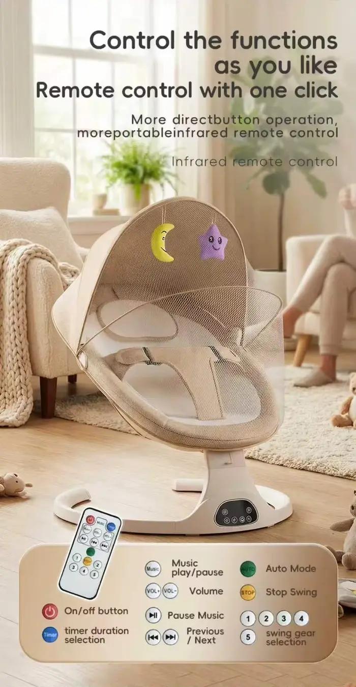 Berceau Électrique pour Bébé, Chaise à Bascule, Transat Vibrant, Berceuse Électrique Apaisante Autom
