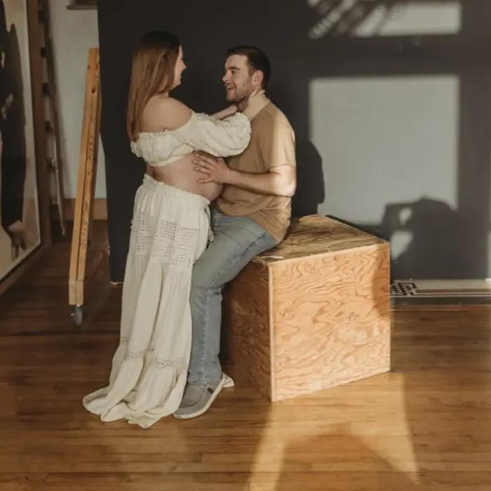 Robe de grossesse bohème pour séance Photo, asymétrique épaule dénudée, manches longues, deux pièces