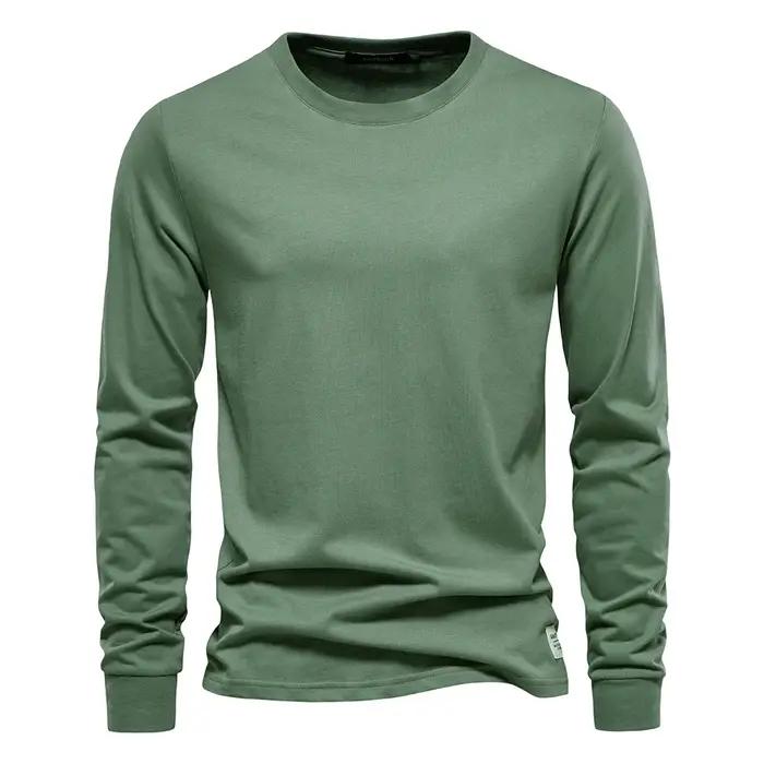 AIOPESON T-shirt en coton de couleur unie pour hommes Chemises décontractées à manches longues pour