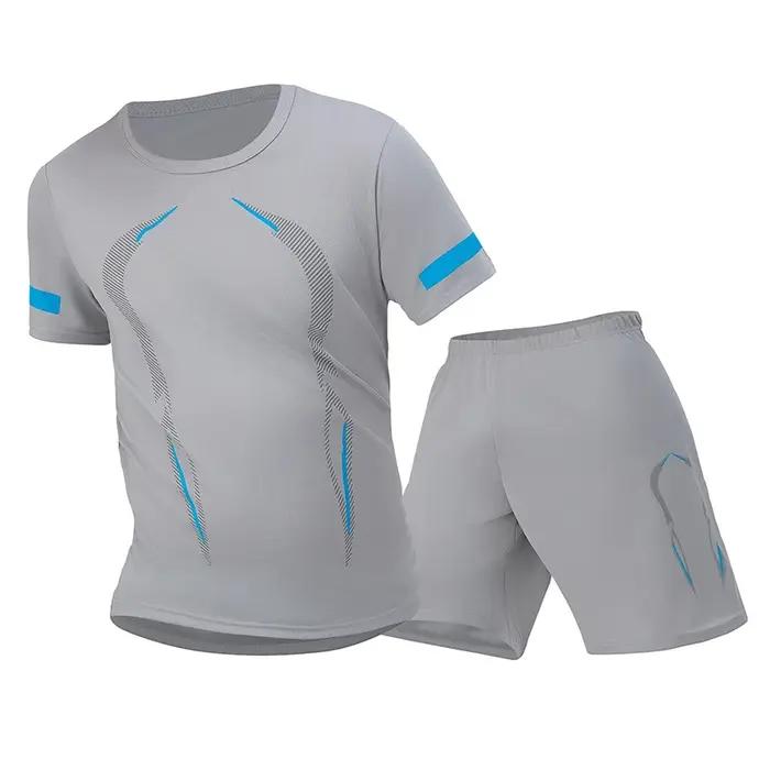 Combinaison de sport en maille respirante à séchage rapide pour hommes, 2 pièces, ample, grande tail