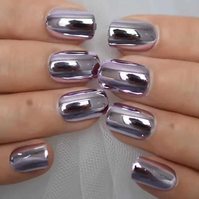 Carré galvanoplastie Chrome taille moyenne presse sur les ongles 2021 couverture complète ongles con