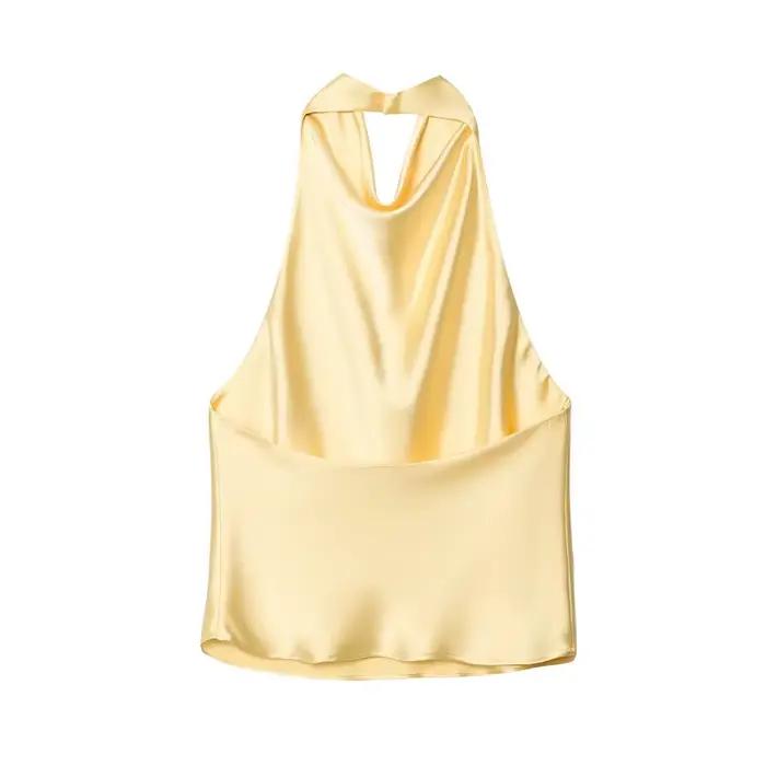 MUJER 2025 haut à licou pour femmes noir Satin dos nu haut femme rose été plage haut femme épaules n