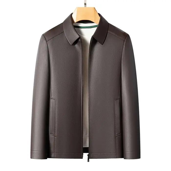 Veste en cuir de chèvre pour hommes, manteau à revers, haut de gamme, décontracté, grande taille, mo