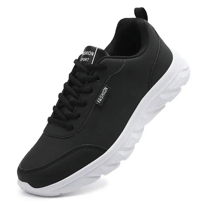 Chaussures de course légères larges en cuir noir pour homme confort décontracté polyvalent pour ville travail et loisirs