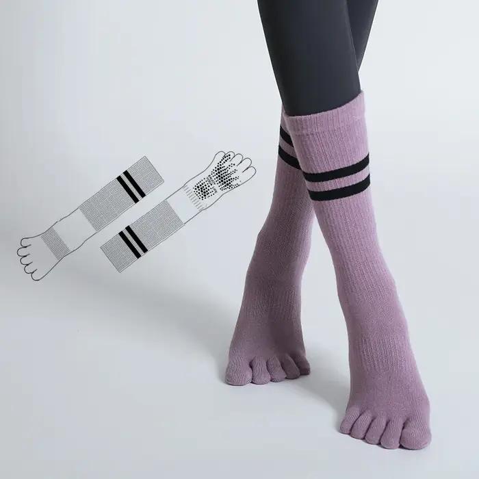 Chaussettes de Pilates antidérapantes à cinq orteils pour femmes, chaussettes de Yoga respirantes en