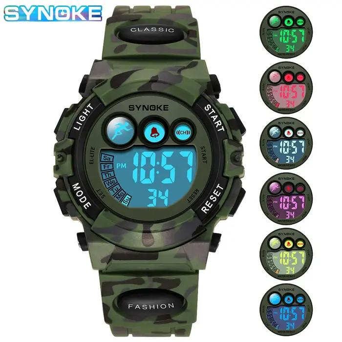 SYNOKE étudiant Sport montres pour enfants montres électroniques colorées 50M étanche horloge enfant