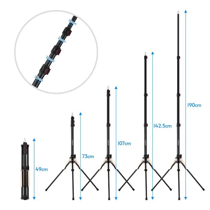 Andoer 190 cm/74.8 pouces Portable en alliage d'aluminium photographie support de lumière inversé pl