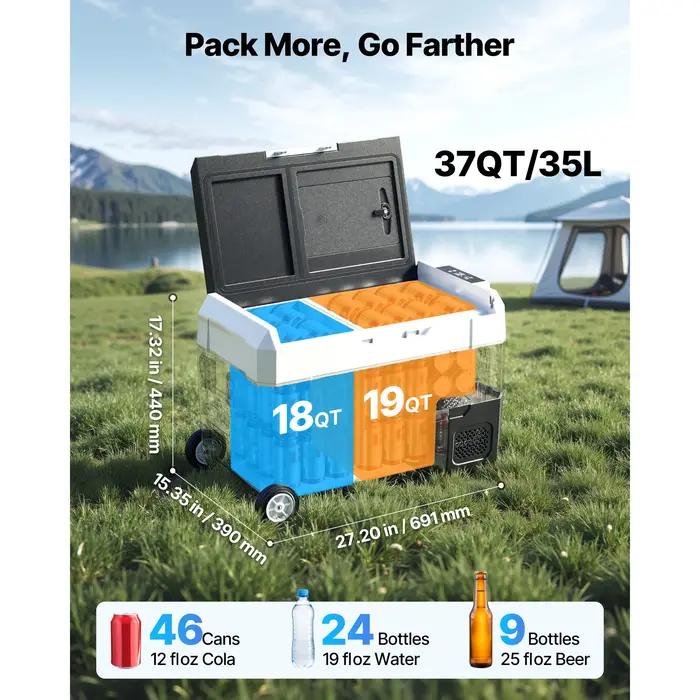 35L/45L/55L réfrigérateur de voiture à poignée pliable Portable avec congélateur de compresseur de roue pour Ca