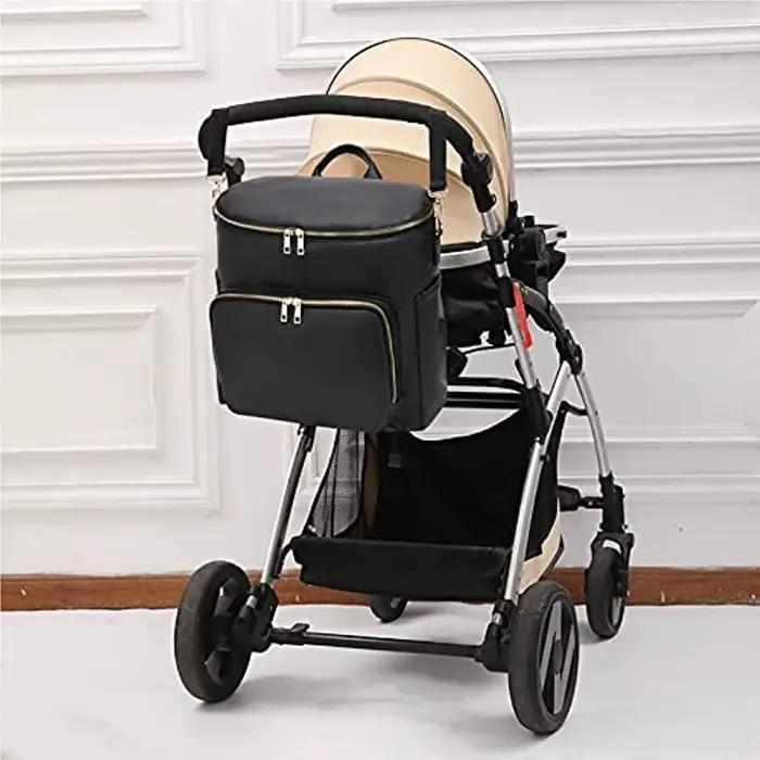 Sac à dos à langer en cuir pour femme, sac à dos de voyage pour bébé, grande capacité avec sangles d