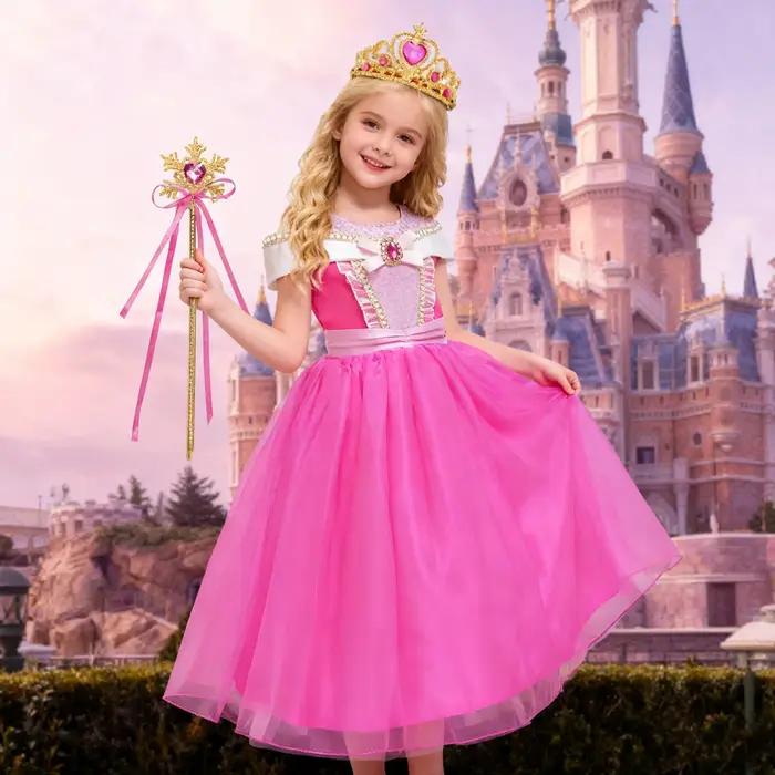 Robe rose pour filles, Costume de Cosplay aurore pour enfants, tenue de princesse de luxe, robe de b
