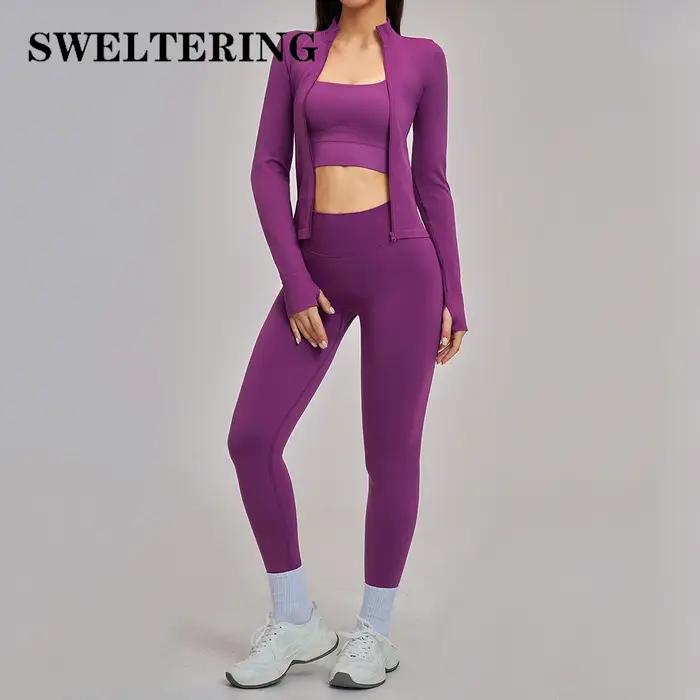 Ensemble de 3 pièces de vêtements de sport pour femmes, ensembles de survêtements de yoga sans coutu