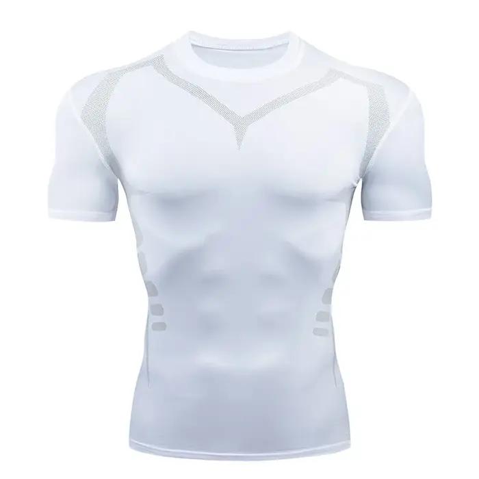 Chemise de compression homme à manches courtes - Séchage rapide fitness cyclisme course entraînement