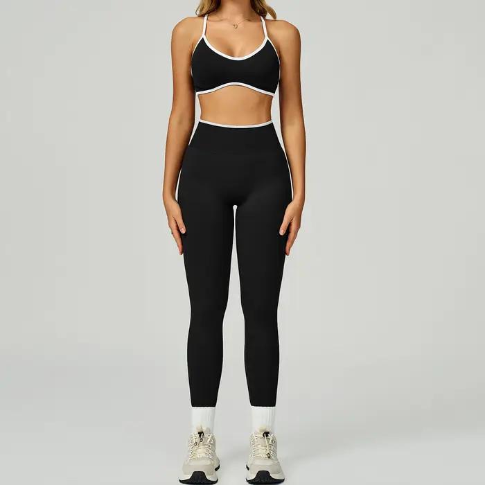 Ensemble de yoga 2 pièces sans couture pour femme, tenue de sport sexy à manches longues et crop top