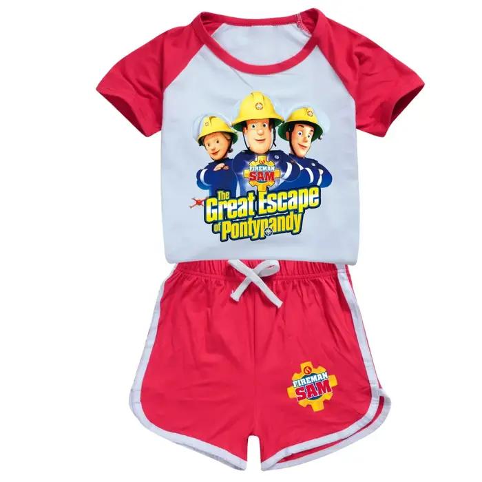 Survêtement Sam le Pompier à manches courtes pour enfants, tenue d'été pour garçons et filles, ensemble sportif pour les jours de jeu et les aventures spontanées