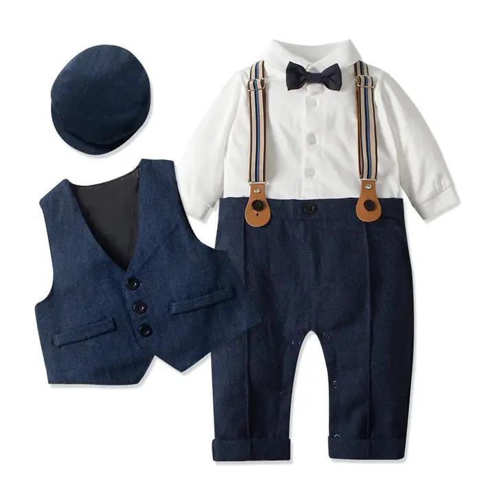 Costume Gentleman pour Bébé Garçon Veste Barboteuse Chapeau Tenue Printemps Automne Occasions Spéciales