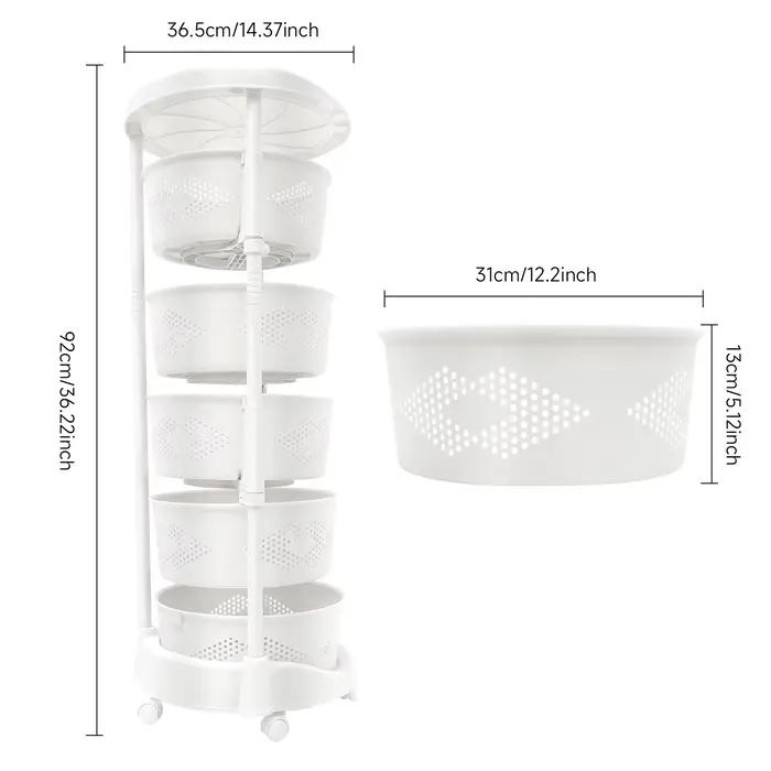 Mir de Rangement de Cuisine Multifonctionnel à 5 Niveaux, Blanc, Rotatif, à Roulettes, pour Légumes