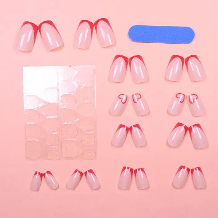 Faux ongles français simples rouge vin, style de luxe léger européen et américain, amélioration des