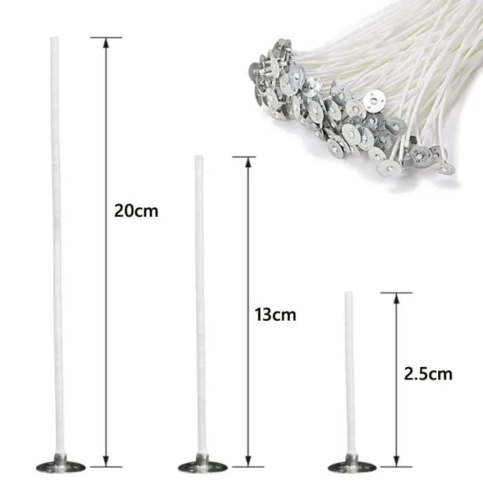 Mèches de bougie sans fumée, 100 pièces, 2.5-20cm, mèches à noyau de coton pré-ciré avec onglets de