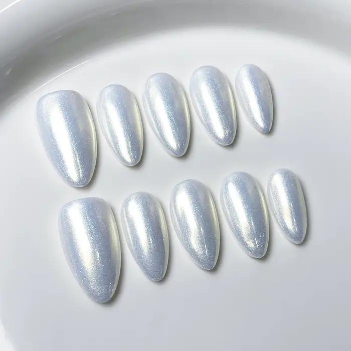 Lot de 10 faux ongles rouges faits à la main, à presser, en acrylique, mi-longs, forme amande, pour