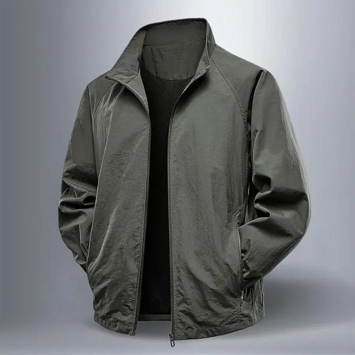 Printemps automne hommes veste décontracté en plein air col montant fermeture éclair coupe-vent impe
