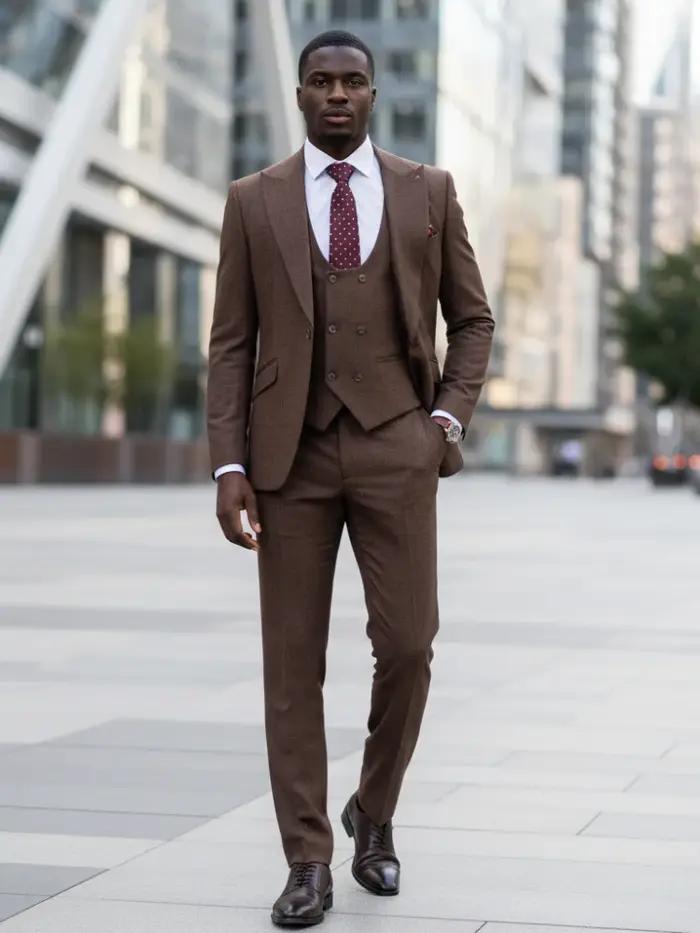 ST Cassy haute qualité hommes costume marron 3 pièces ensemble coupe ajustée mâle marié mariage Blaz