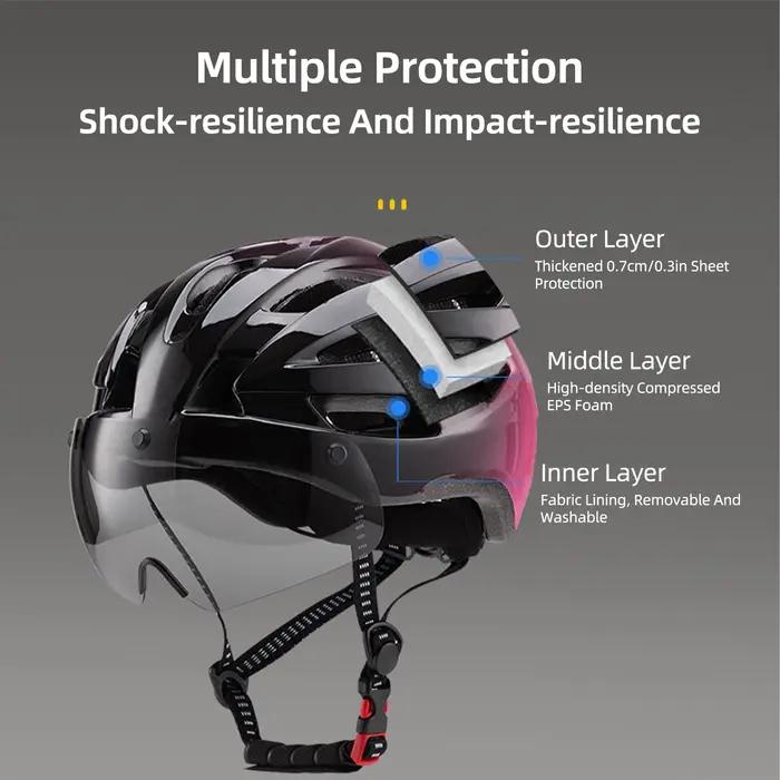 Casques de vélo pour femmes avec lunettes magnétiques et feu arrière LED pour vélos de route et VTT sécurité style aventures extérieures