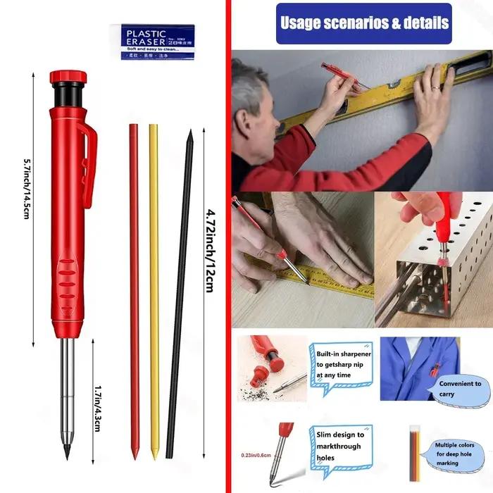 Marqueurs à trous profonds à tête longue réutilisables, crayons de recharge de charpentier solide, a