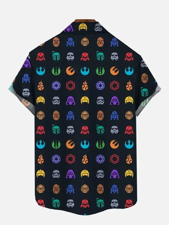 Chemise hawaïenne à manches courtes pour hommes, poche poitrine imprimée, éléments de la guerre de l