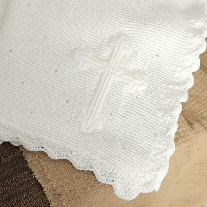 Couvertures de baptême pour bébé, 100x80cm, tricot doux en coton avec coutures croisées, pour nouvea