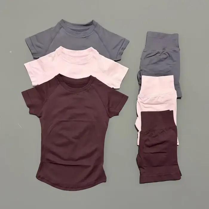 Ensemble de sport 2 pièces HISTELLO Df couleur unie, tenue de yoga sans couture à manches courtes po